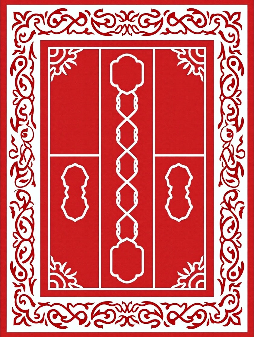 Classic Red White Ornate Scroll Rug