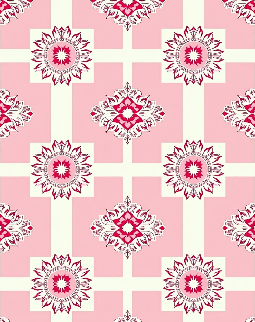 Pink Cream Floral Medallion Pattern Rug