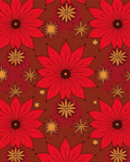 Red Floral Retro Starburst Pattern Rug