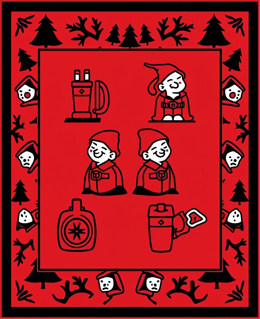 Red Whimsical Gnome Woodland Border Rug