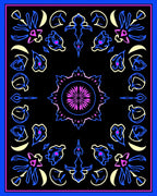 Abstract Floral Neon Border Rug
