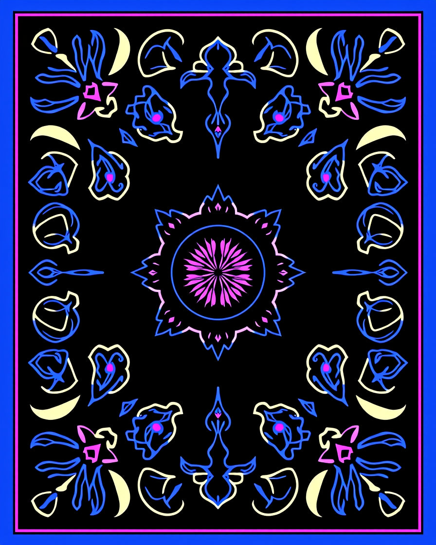 Abstract Floral Neon Border Rug
