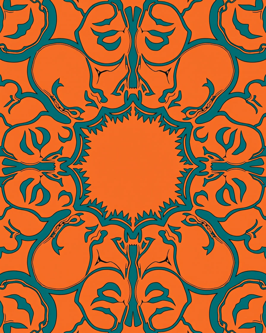 Kaleidoscopic Swirls Orange Teal Rug