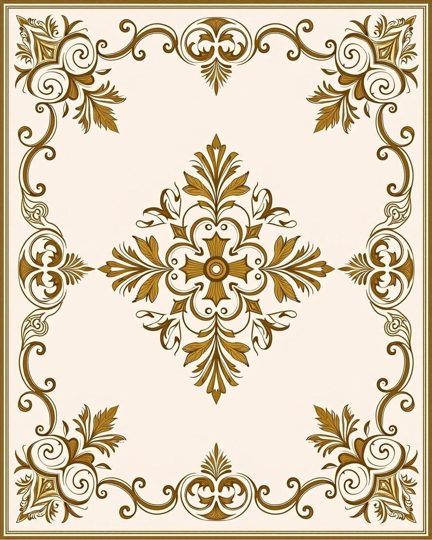 Classic Gold Leaf Scrollwork Pattern Rug