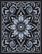 Black White Grey Floral Medallion Rug