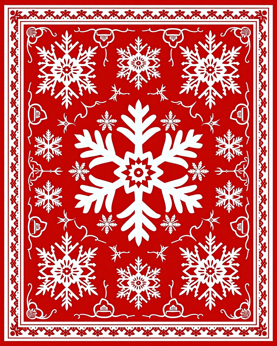Red White Snowflake Festivity Pattern Rug