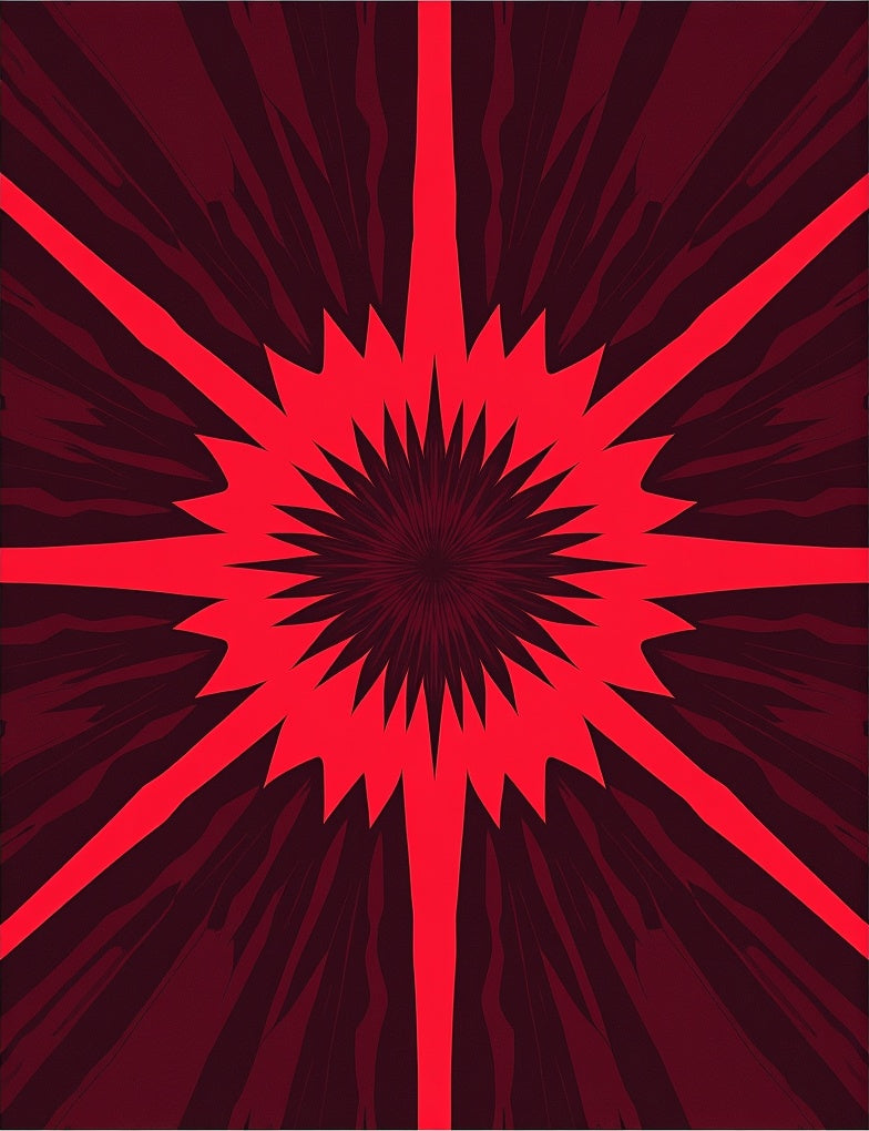 Radiant Sunburst Spiky Red Pattern Rug