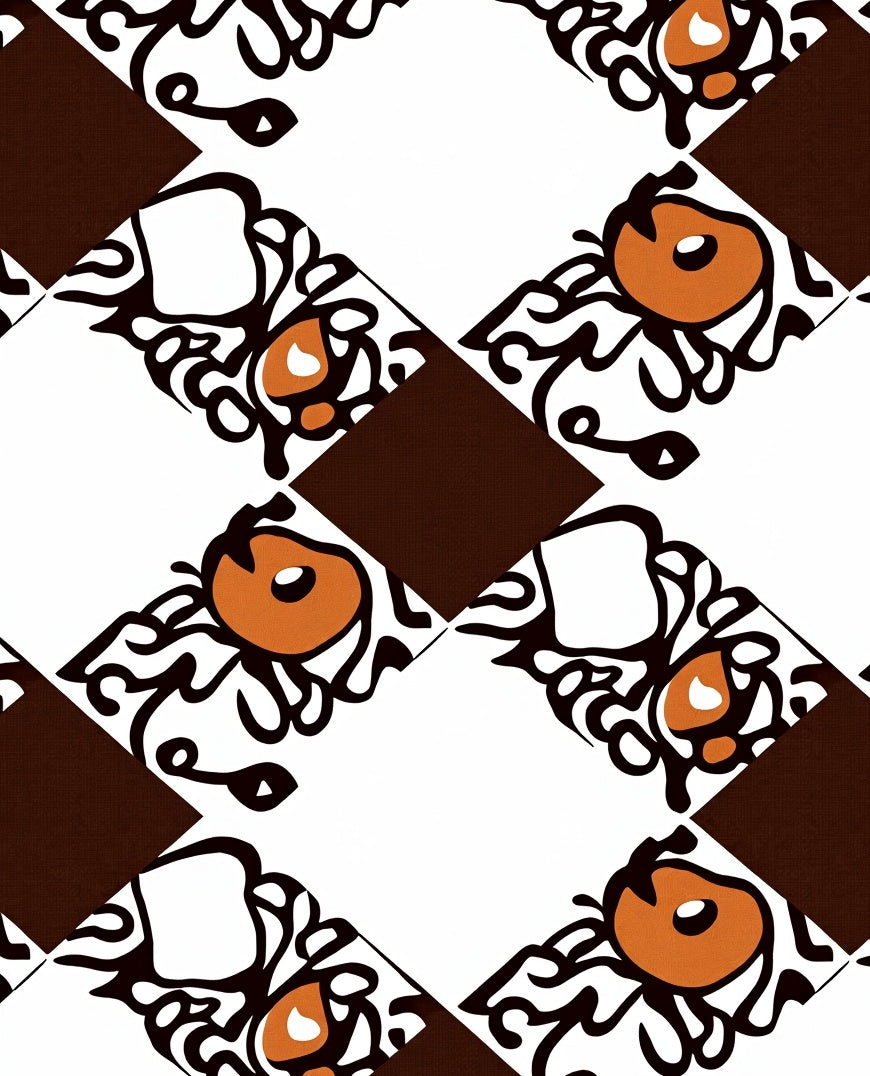 Abstract Orange Swirls Diamond Pattern Rug