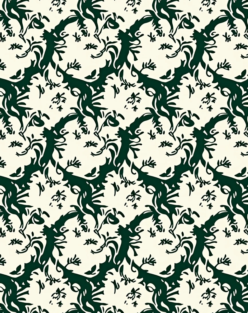 Whimsical Dark Green Swirls Pattern Rug