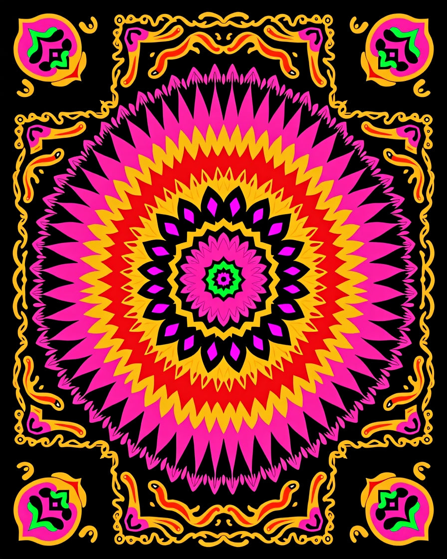 Vibrant Sunburst Mandala Pattern Rug