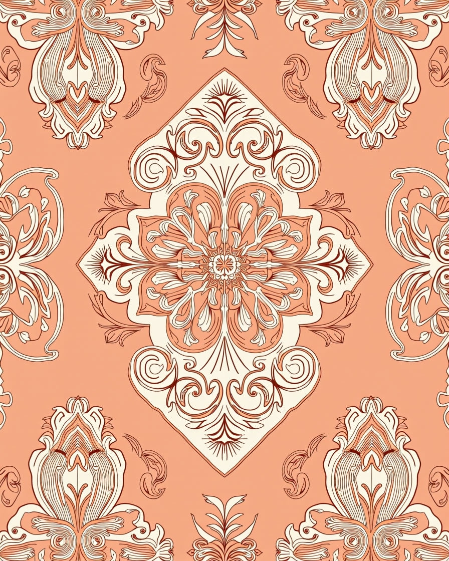 Ornate Floral Paisley Pattern Peach Rug