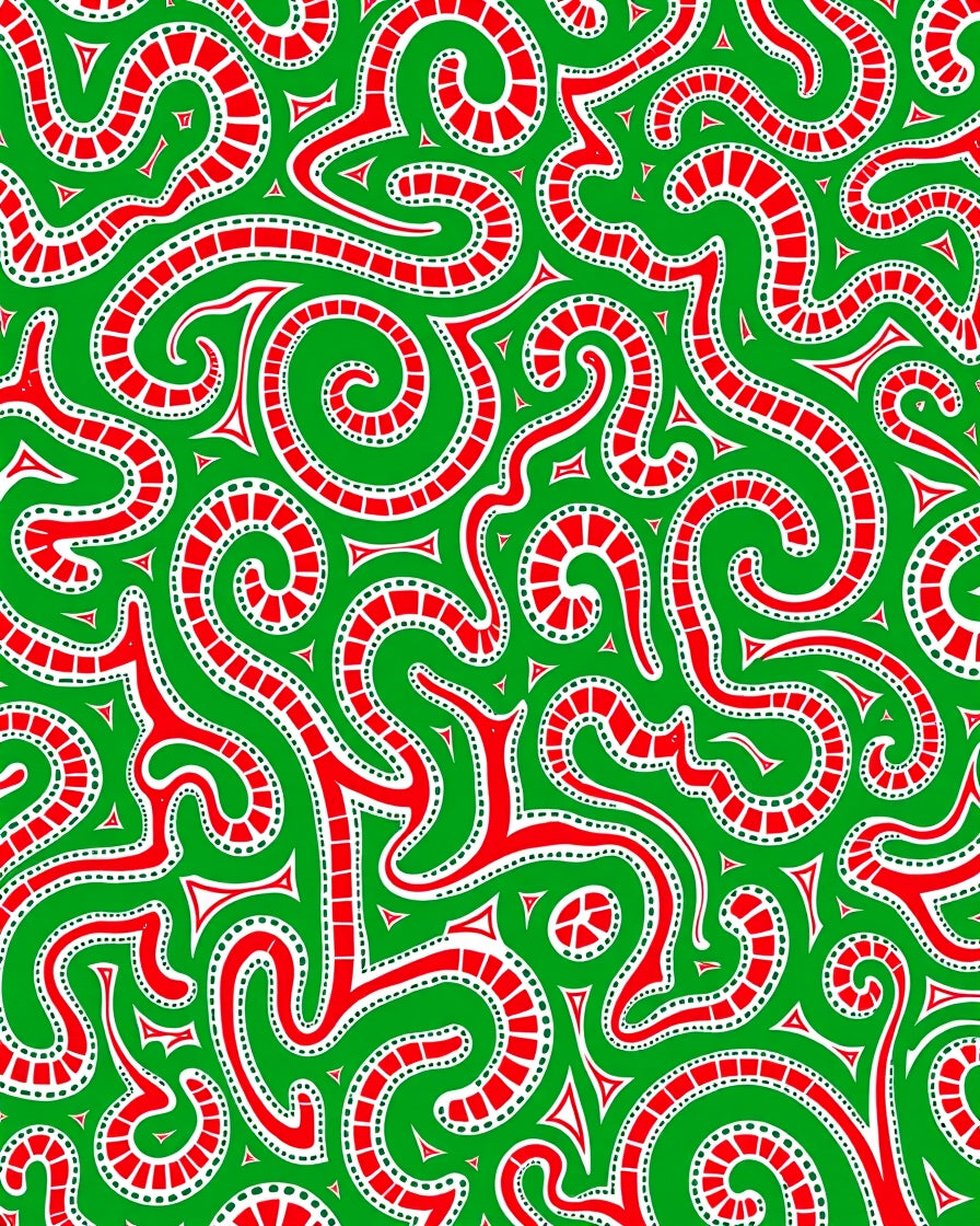 Lively Red Swirls Green Abstract Rug