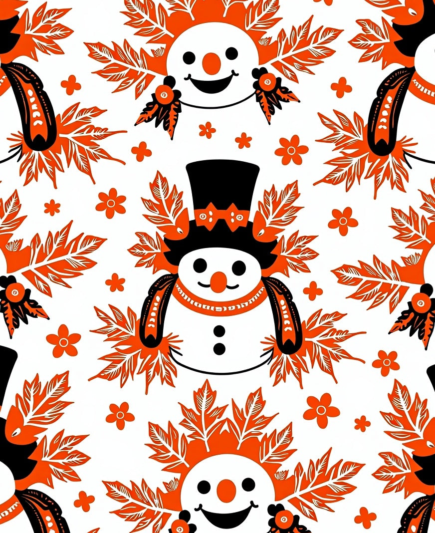 Whimsical Snowman With Leafy Accents Rug