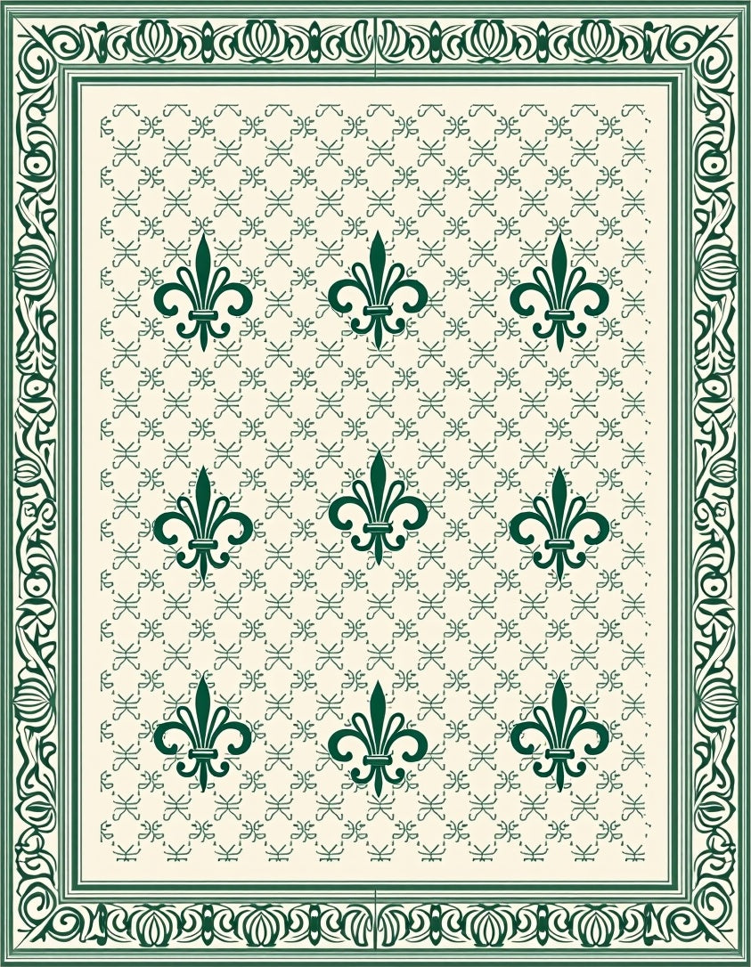 Traditional Green Fleur de Lis Pattern Rug