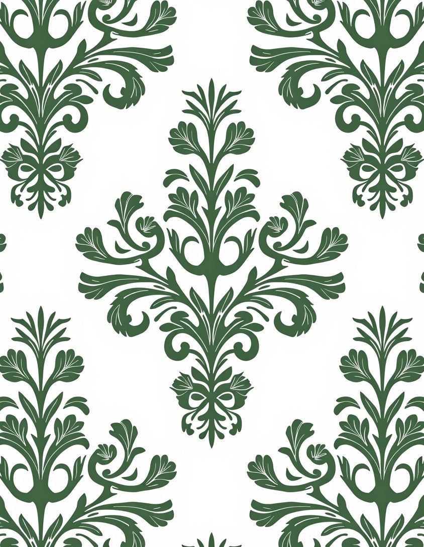 Classic Green Floral Damask Pattern Rug