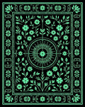 Mint Green Floral Vines Mandala Rug