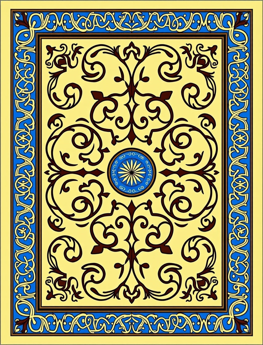 Yellow Blue Brown Traditional Floral Rug