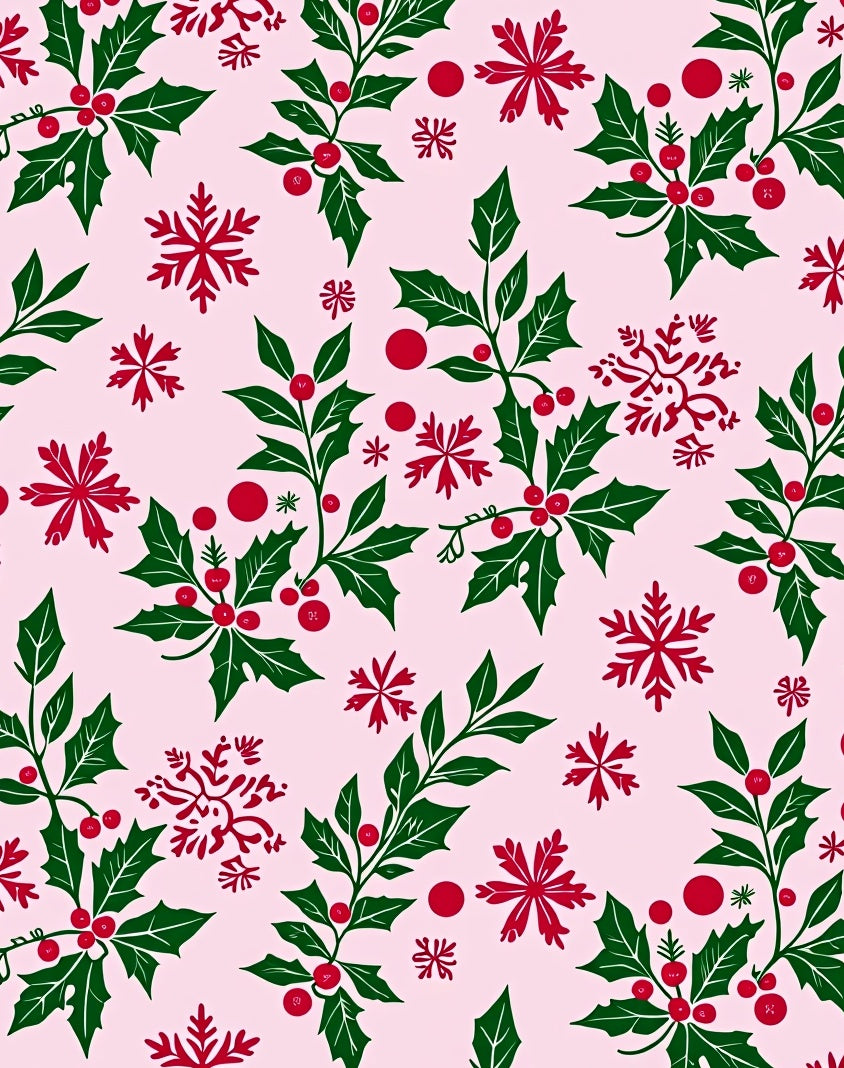 Festive Holly Snowflakes Pattern Rug