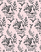 Hand-Drawn Whimsical Birdhouse Botanical Pattern Rug
