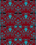 Turquoise Floral Scroll Damask Pattern Rug