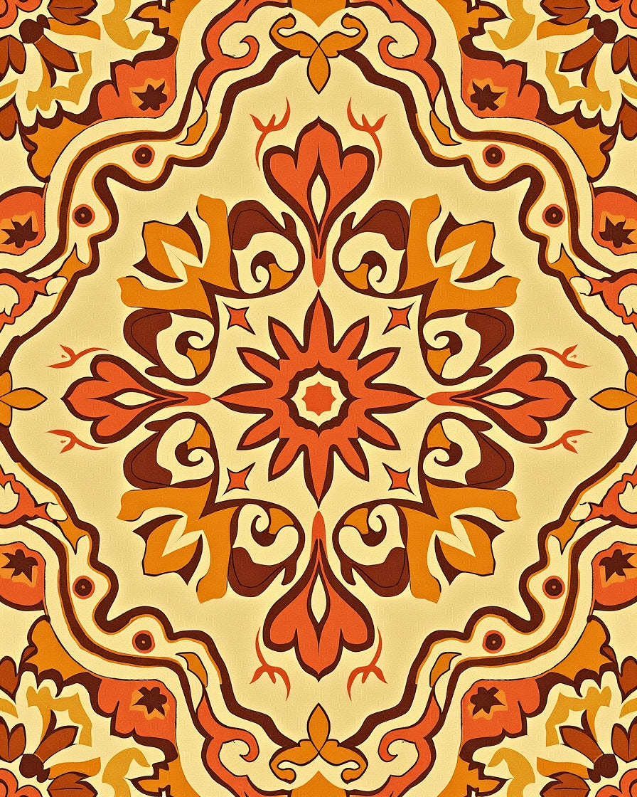 Warm Earthy Tones Floral Pattern Rug