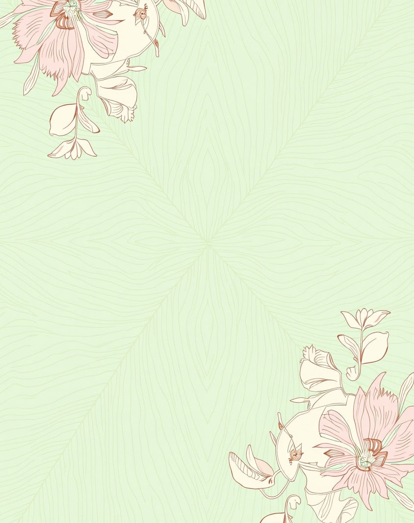 Pale Green Floral Line Art Rug