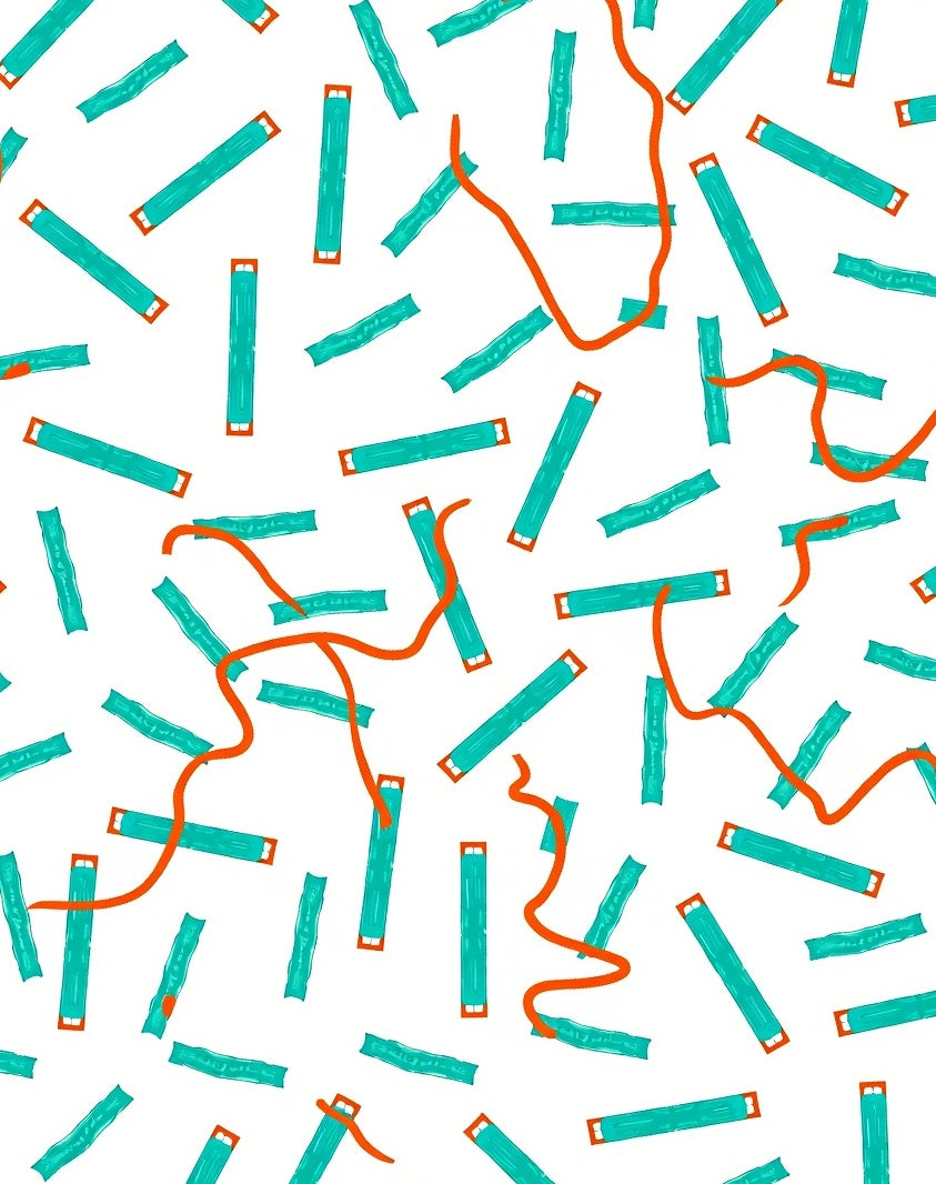 Abstract Teal Orange Stick Pattern Rug