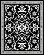 Black White Damask Floral Scroll Pattern Rug