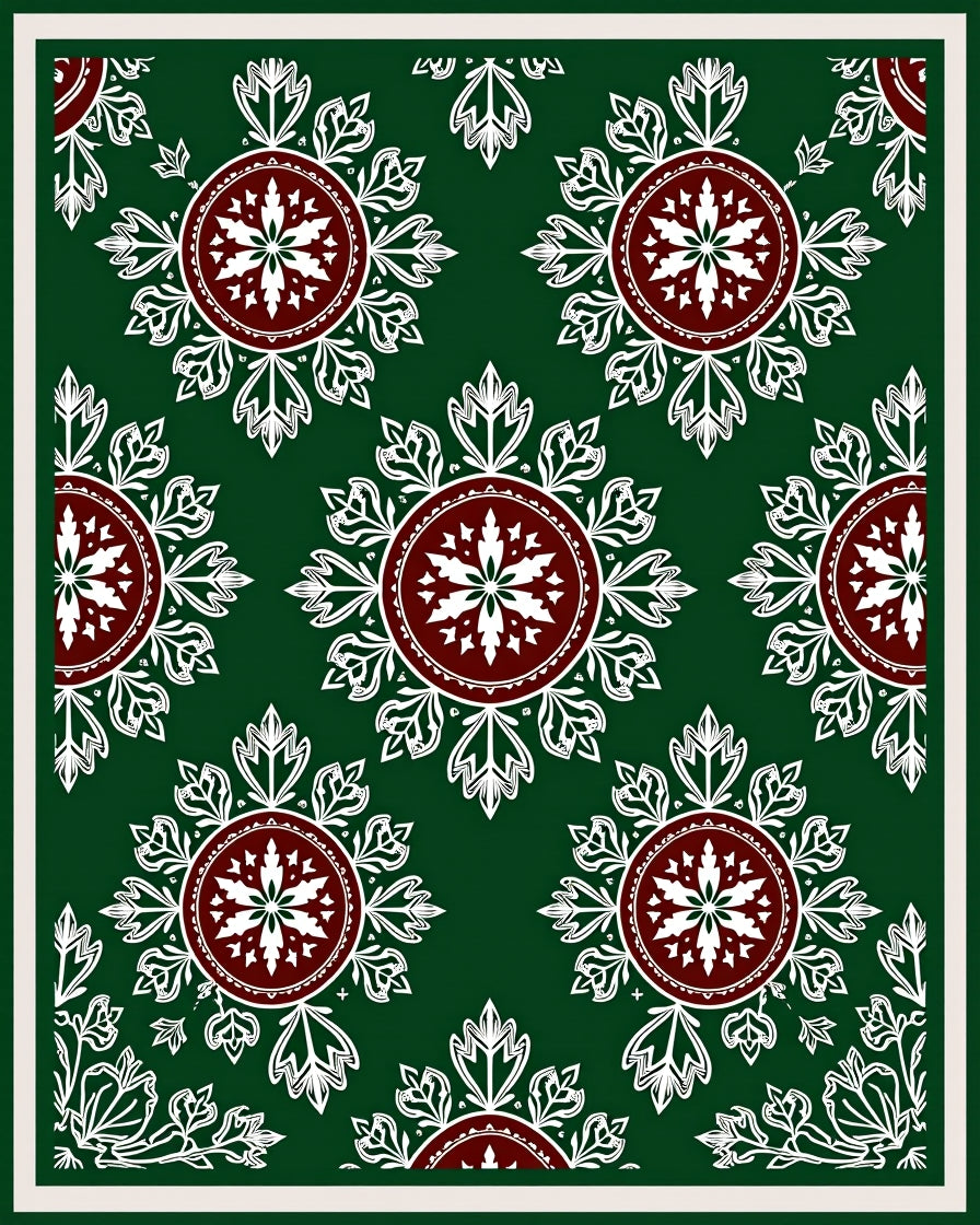 Green Medallion Floral Pattern Rug
