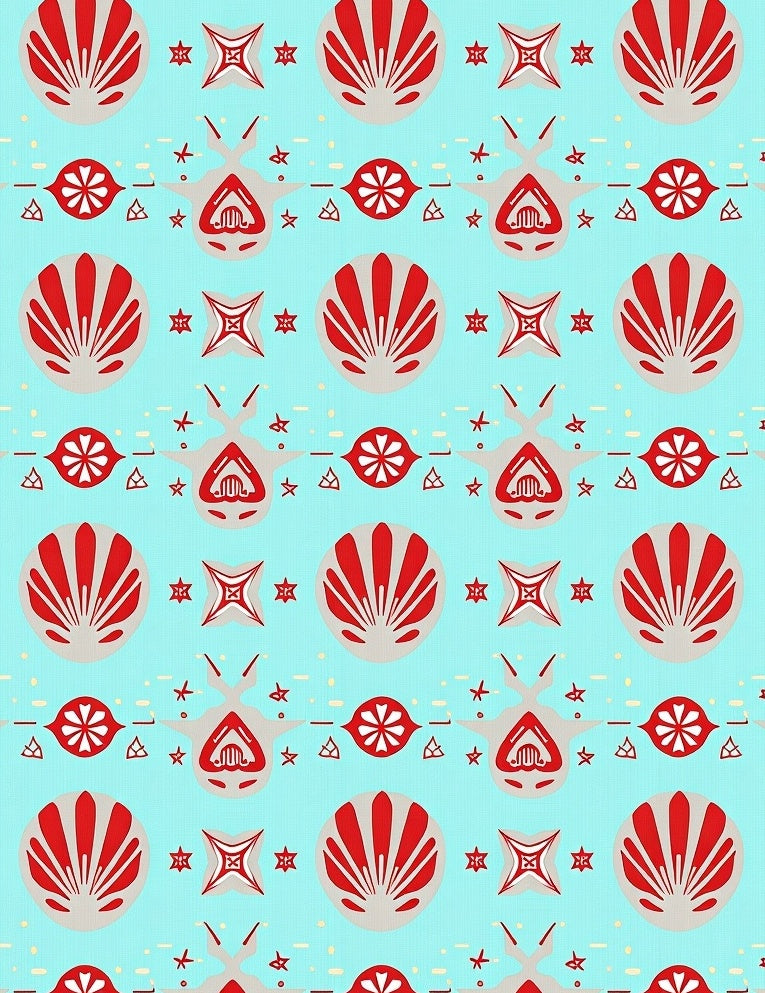 Retro Red Gray Shell Motif Design Rug
