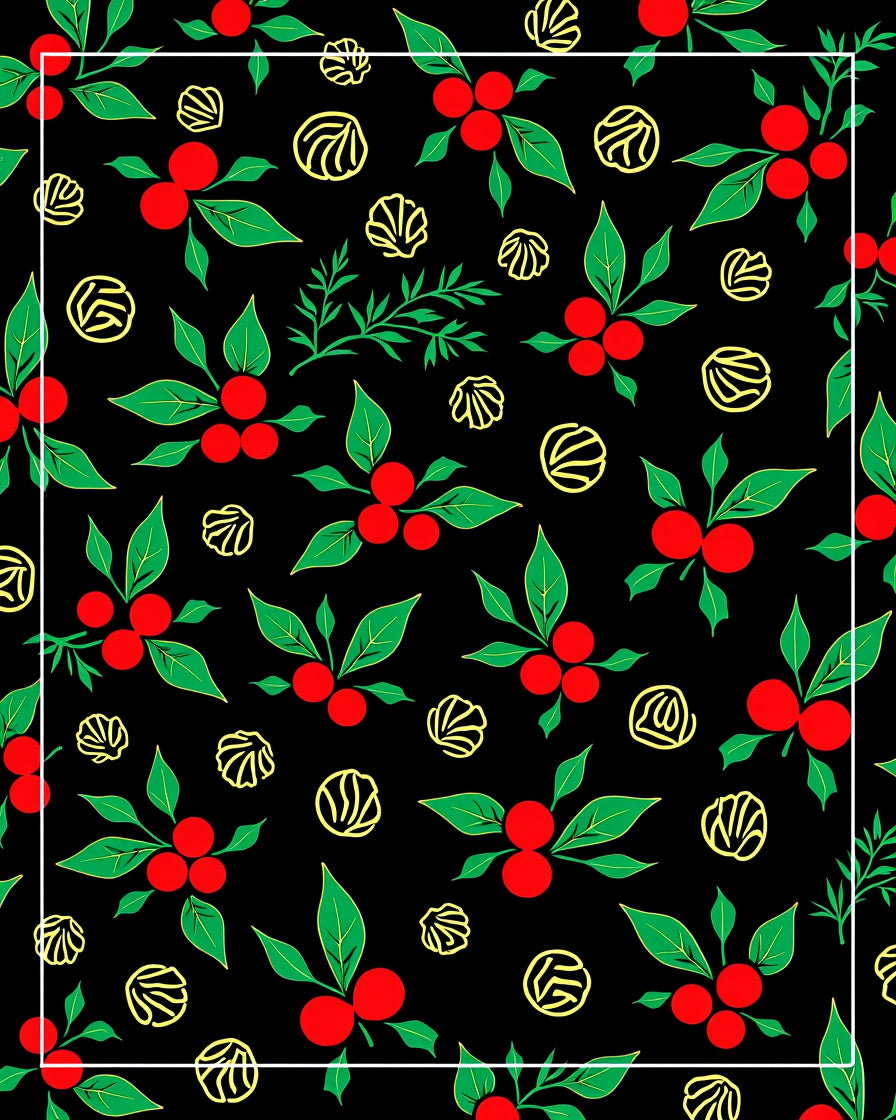 Red Berry Green Leaf Yellow Swirls Rug