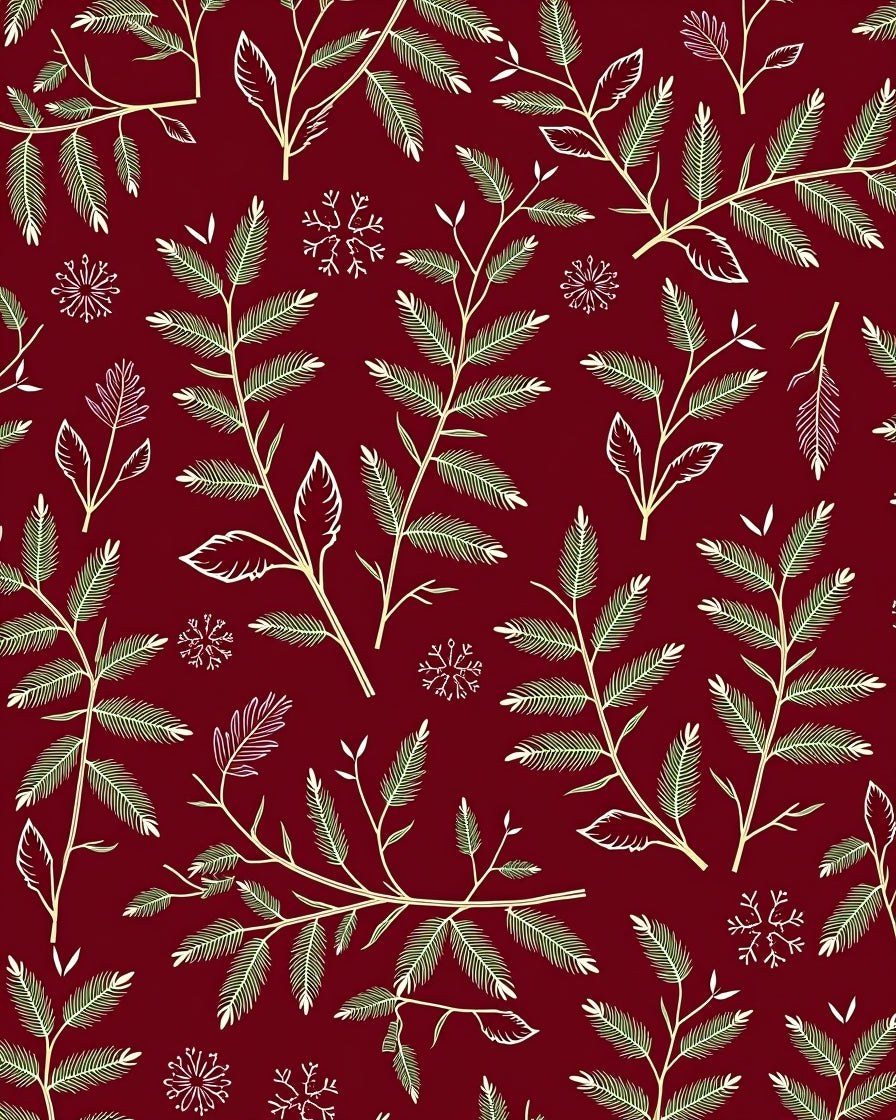 Festive Botanical Branch Snowflake Design Rug