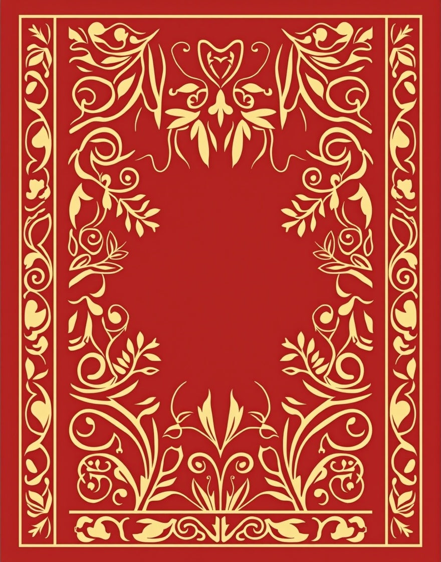 Red Gold Ornate Floral Pattern Rug