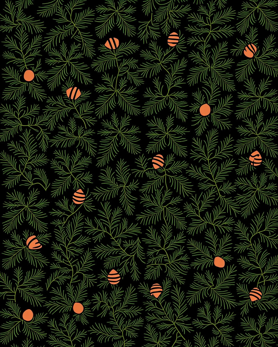 Green Fir Branch Orange Berry Rug