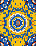 Vibrant Yellow Blue Floral Medallion Pattern Rug