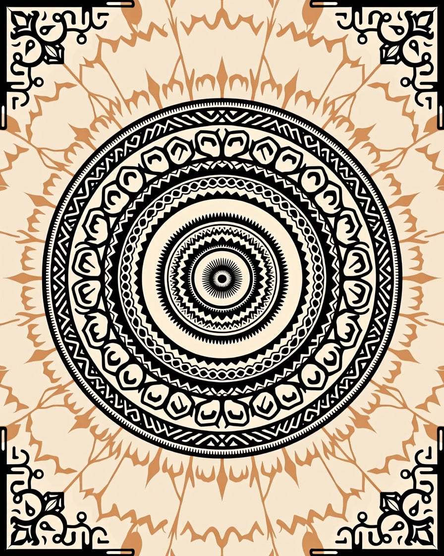 Black Sepia Ethnic Mandala Rug