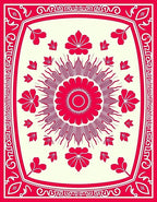 Vibrant Red Festive Floral Design Rug