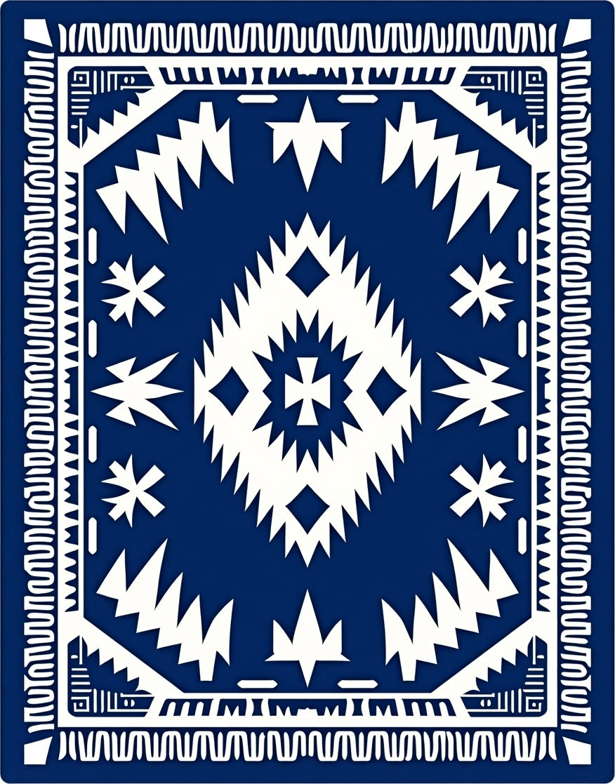 Striking Indigo Geometric Pattern Rug
