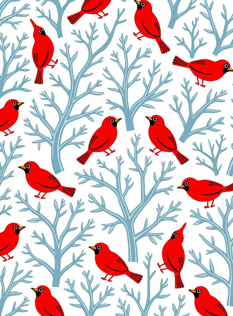 Red Cardinals on Blue Trees Pattern Rug