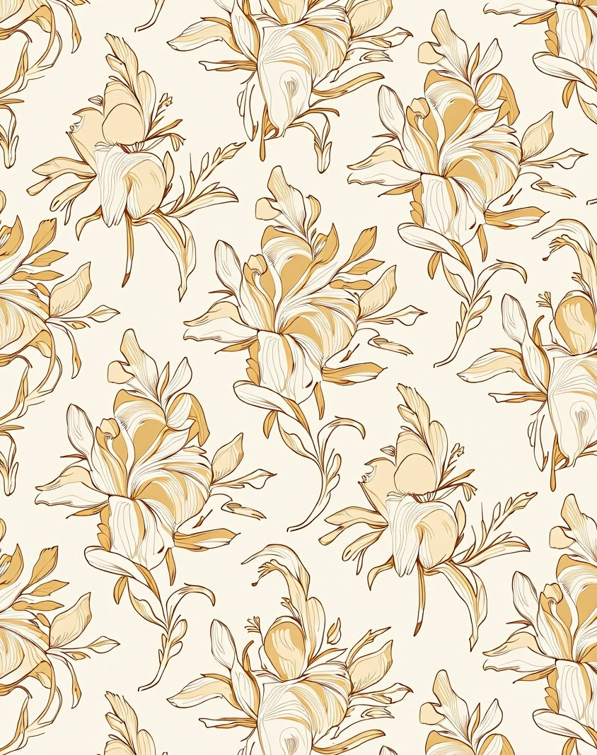 Golden Floral Outline Art Rug