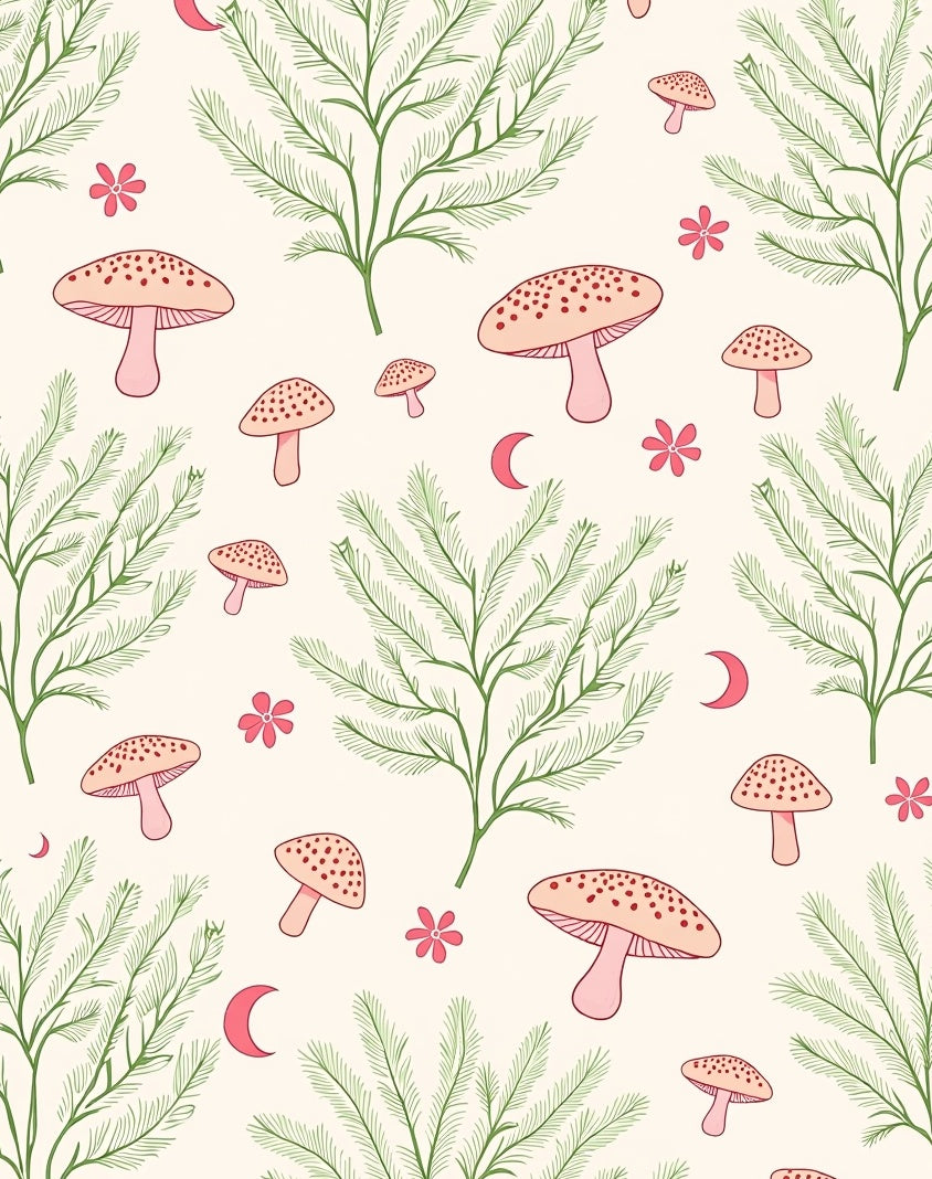 Whimsical Mushroom Floral Moon Pattern Rug