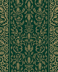 Rich Green Gold Floral Vine Pattern Rug