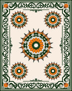 Orange Green Mandala Border Rug