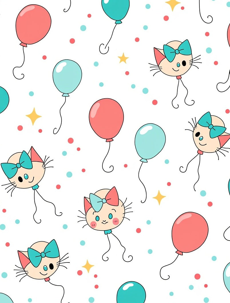 Cute Cat Balloon Pink Teal Pattern Rug