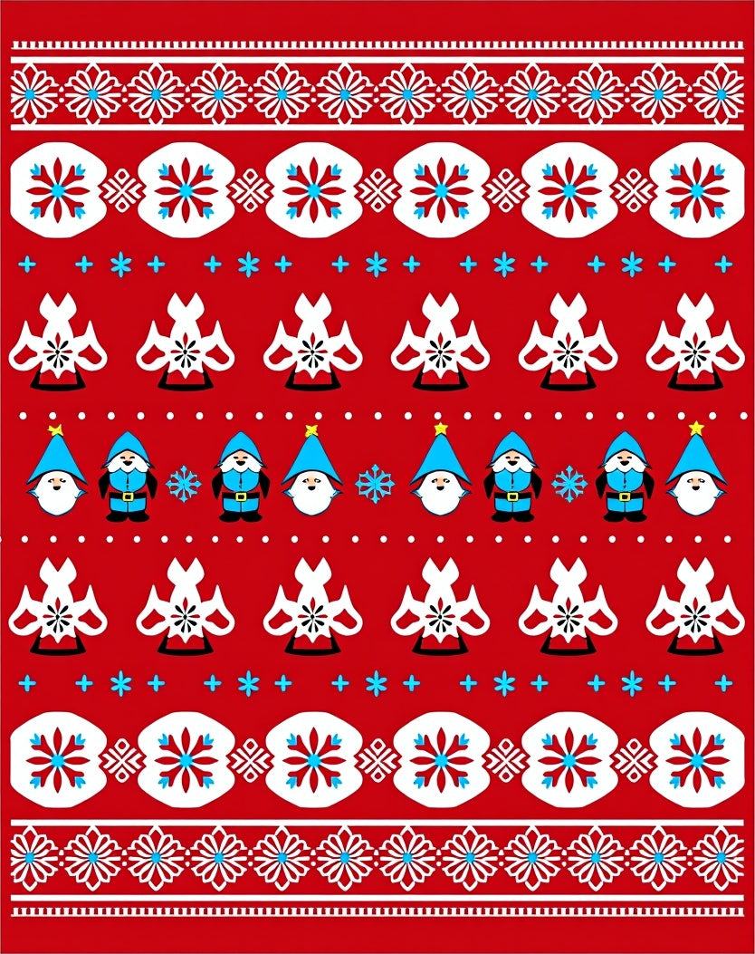 Red White Blue Gnome Snowflake Jacquard Rug