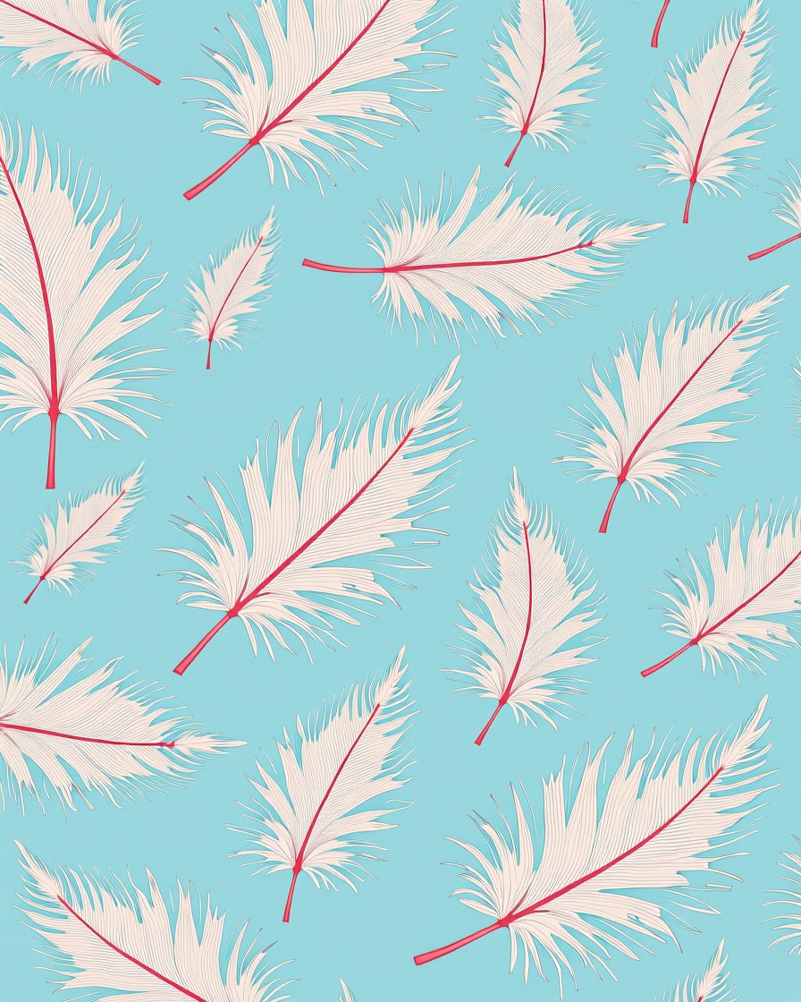White Feather Design With Red Accents Rug