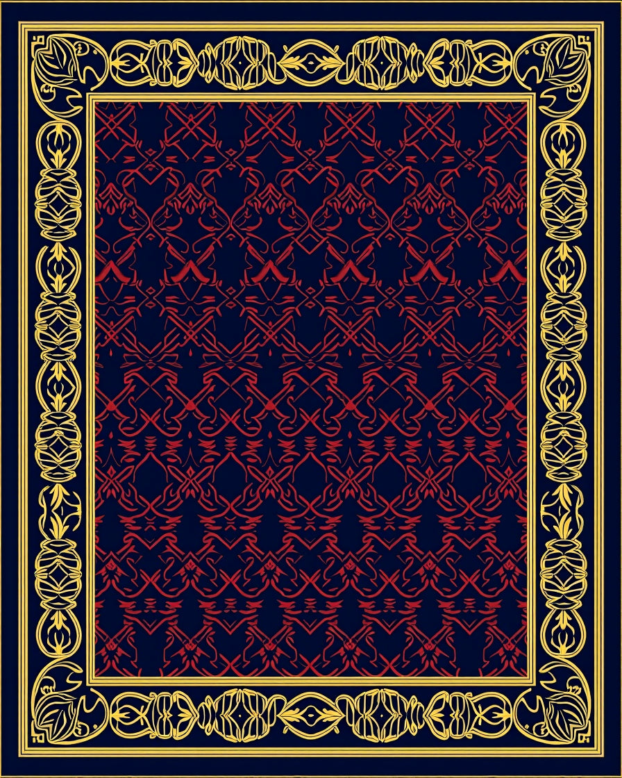 Ornate Red And Gold Border Design Rug