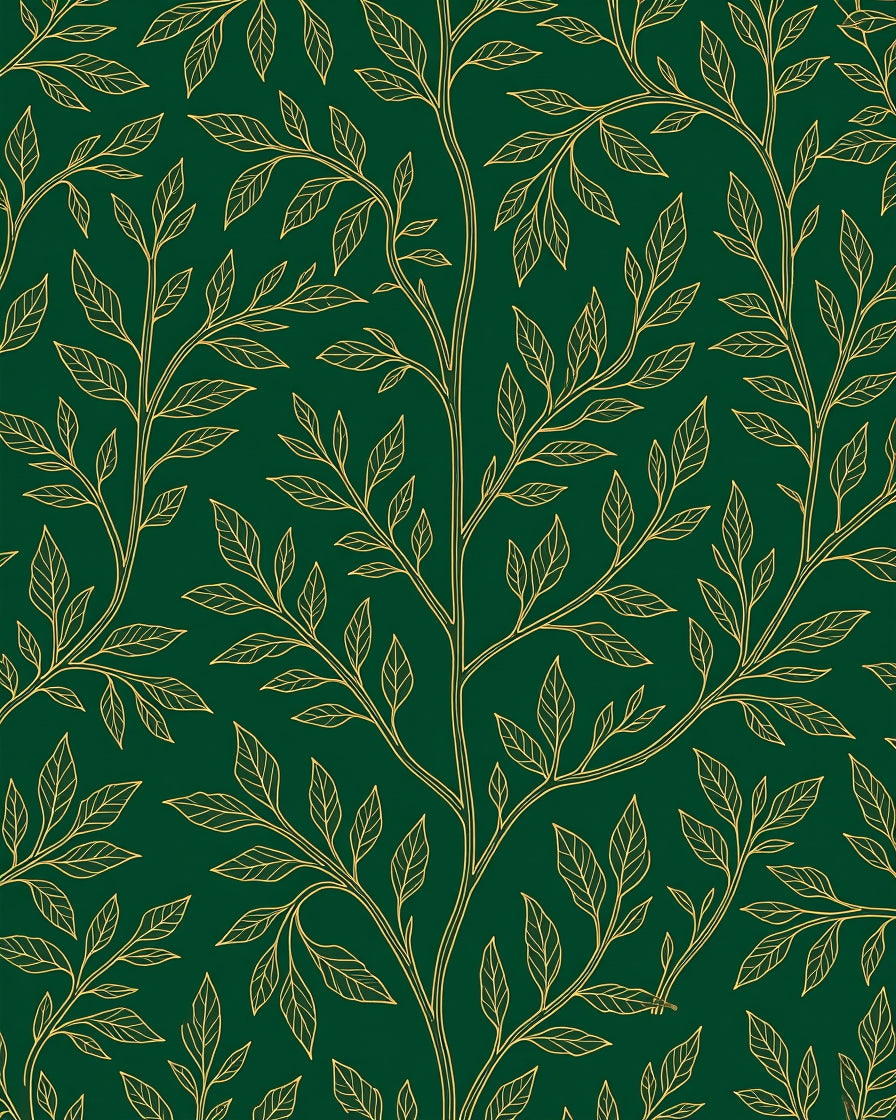 Green Gold Leaf Vine Pattern Rug