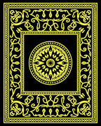 Ornate Yellow Black Geometric Medallion Design Rug