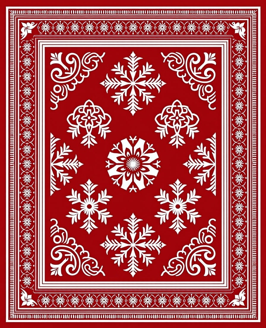 Red Floral Snowflakes Pattern Rug